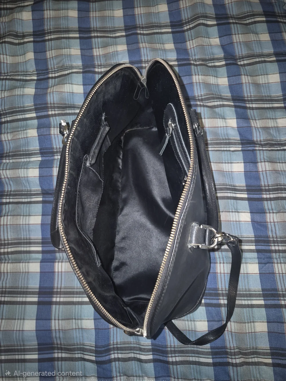 Black Leather Dome Satchel Handbag - Pulicati